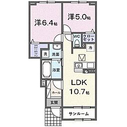 ファミリーベース梟 1階2LDKの間取り