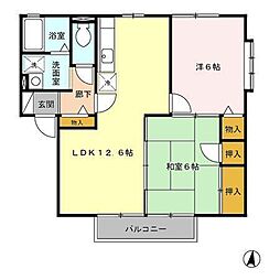 リーフレットエコーII号館 2階2LDKの間取り