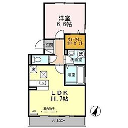 シナモンリッジ南 ＩＩ 2階1LDKの間取り