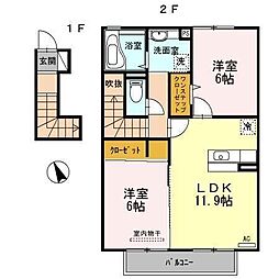 セジュールCW 2階2LDKの間取り