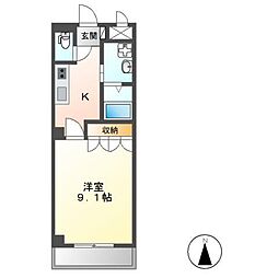 サンライズK 1Kの間取図画像