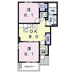 パーラメントハウス 2DKの間取図画像