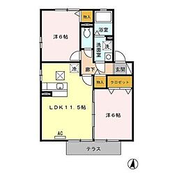 D'コート南横市A 2LDKの間取図画像