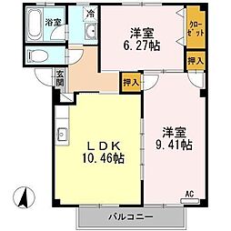 ハピネス本郷2 2LDKの間取図画像