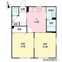 ブランドールB 2DKの間取図画像