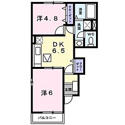 ヴィラルミエールB 2DKの間取図画像