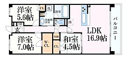 JR東海道・山陽本線 芦屋駅 徒歩18分の賃貸マンション 3階3LDKの間取り