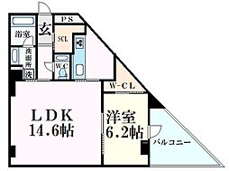 シーズレジデンスアシヤ 2階1LDKの間取り