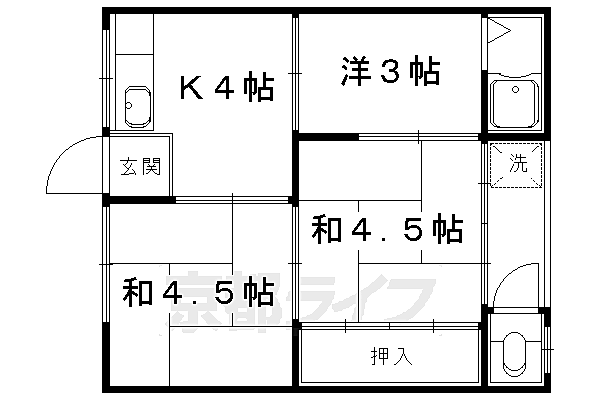 増田マンション 201｜京都府京都市山科区川田御輿塚町(賃貸アパート3K・2階・32.00㎡)の写真 その2