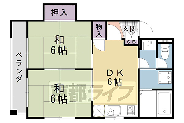 京都府京都市南区八条内田町(賃貸マンション2DK・1階・45.36㎡)の写真 その2