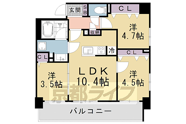 ブランシエスタ山科大塚 305｜京都府京都市山科区大塚中溝(賃貸マンション3LDK・3階・54.00㎡)の写真 その2