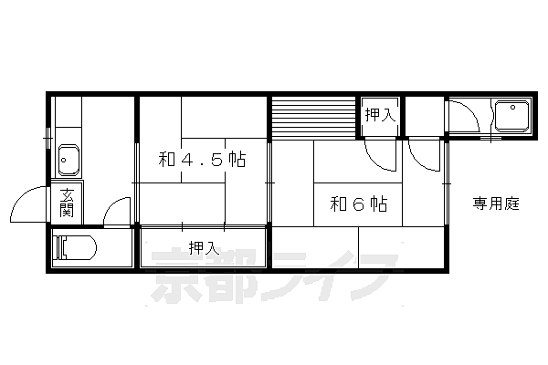 桜ノ馬場アパート D｜京都府京都市山科区西野山桜ノ馬場町(賃貸アパート2K・1階・30.50㎡)の写真 その2