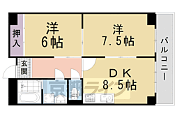 JR奈良線 黄檗駅 徒歩10分の賃貸マンション 4階2LDKの間取り