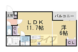プラムコート椥辻 3階1LDKの間取り