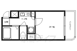 京都市営烏丸線 十条駅 徒歩4分の賃貸マンション 2階1Kの間取り