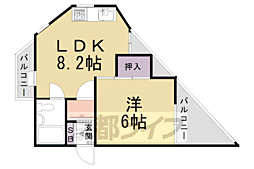近鉄京都線 上鳥羽口駅 徒歩20分の賃貸マンション 4階1DKの間取り