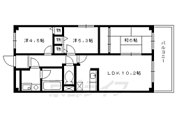 JR奈良線 長池駅 徒歩10分の賃貸マンション 3階3LDKの間取り