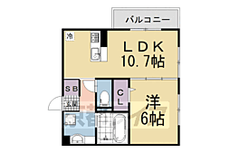ＧＲＡＭＭ六地蔵　Ｃ棟 2階1LDKの間取り