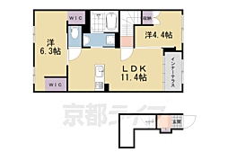 近鉄京都線 寺田駅 徒歩3分の賃貸アパート 2階2LDKの間取り