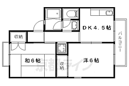 コスミックウイング小栗栖 1階2DKの間取り