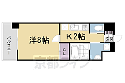 JR奈良線 城陽駅 徒歩1分の賃貸マンション 8階1Kの間取り