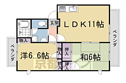 京阪宇治線 三室戸駅 徒歩10分の賃貸アパート 2階2LDKの間取り