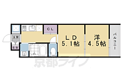 近鉄京都線 東寺駅 徒歩4分の賃貸マンション 2階1DKの間取り