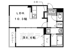 近鉄京都線 大久保駅 4.4kmの賃貸アパート 1階1LDKの間取り