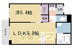 近鉄京都線 富野荘駅 徒歩10分の賃貸マンション 1階1LDKの間取り
