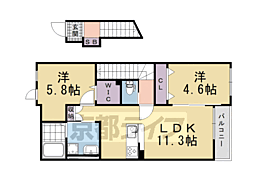 フィラーレ藤 203 2階2LDKの間取り