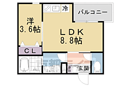 ジーメゾン山科ジュミエ 1LDKの間取図画像