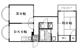 ヴィラ勧修寺 2DKの間取図画像