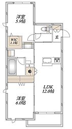 西宮市若松町マンション 2LDKの間取図画像