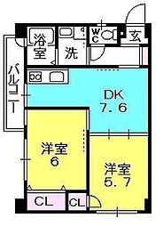 Yaore甲子園 2DKの間取図画像