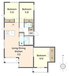 ヒメル学芸大学 202 2階3LDKの間取り