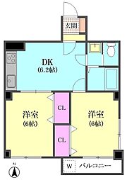 セブンスターマンション第5大森 5階2DKの間取り