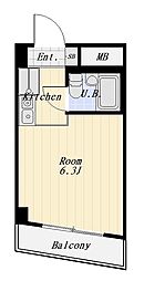 今溝ビル 2階ワンルームの間取り