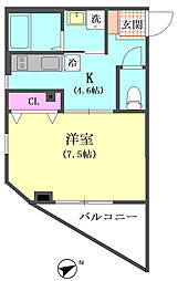 プランドウル大森 1Kの間取図画像