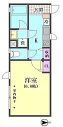 ライジングサンムサシコヤマ 1Kの間取図画像