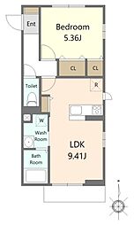 アンソレイユ 2階1LDKの間取り