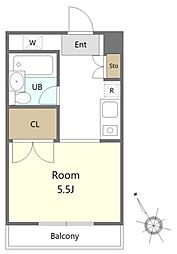 ハウスK 1Kの間取図画像