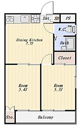 フォーレストヒルズ 2DKの間取図画像