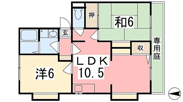ハイツ西庄 108｜兵庫県姫路市西庄(賃貸アパート2LDK・1階・50.30㎡)の写真 その2