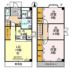 ルミエール龍野　B棟 2階3LDKの間取り