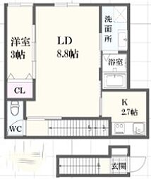 ボヌール妻鹿駅前 202 2階1LDKの間取り