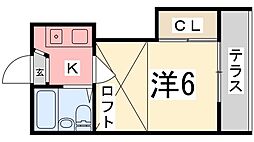 スマイル伊伝居 1Kの間取図画像