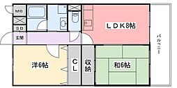 龍野中村コーポ 2LDKの間取図画像