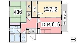 グリーンハイツA棟 2DKの間取図画像