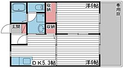 フラワーハイツB棟 2LDKの間取図画像