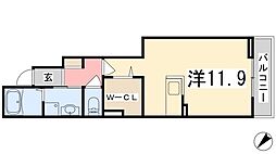 エクセラン則直4 ワンルームの間取図画像